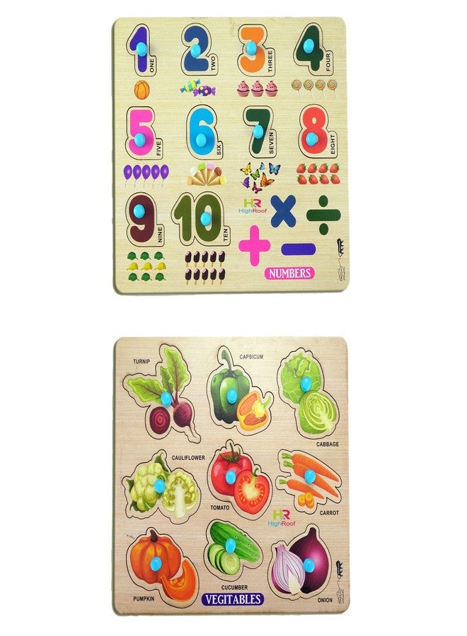 HIGHROOF® Kids Fort Pre Nursery Educational Jigsaw Puzzles for Adults Kids Learning Toys Kit Board Game 2 pcs Set of Numbers & Vegetables Educational Toy - Image 1